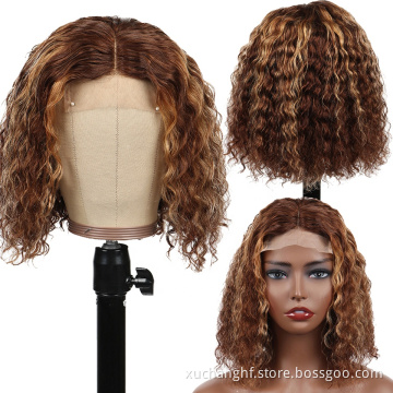 Bob Wigs Human Hair Lace Front, Blonde Bob Highlight Color Lace Front Wig Virgin Human Hair,Kinky Curly Short Bob Wig